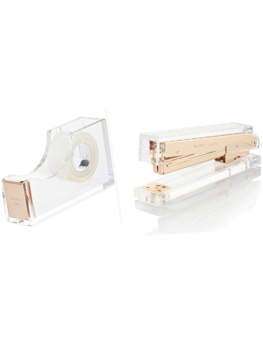 Kate Spade VGUC Clear Acrylic Gold Stapler Tape Dispenser Desk Set